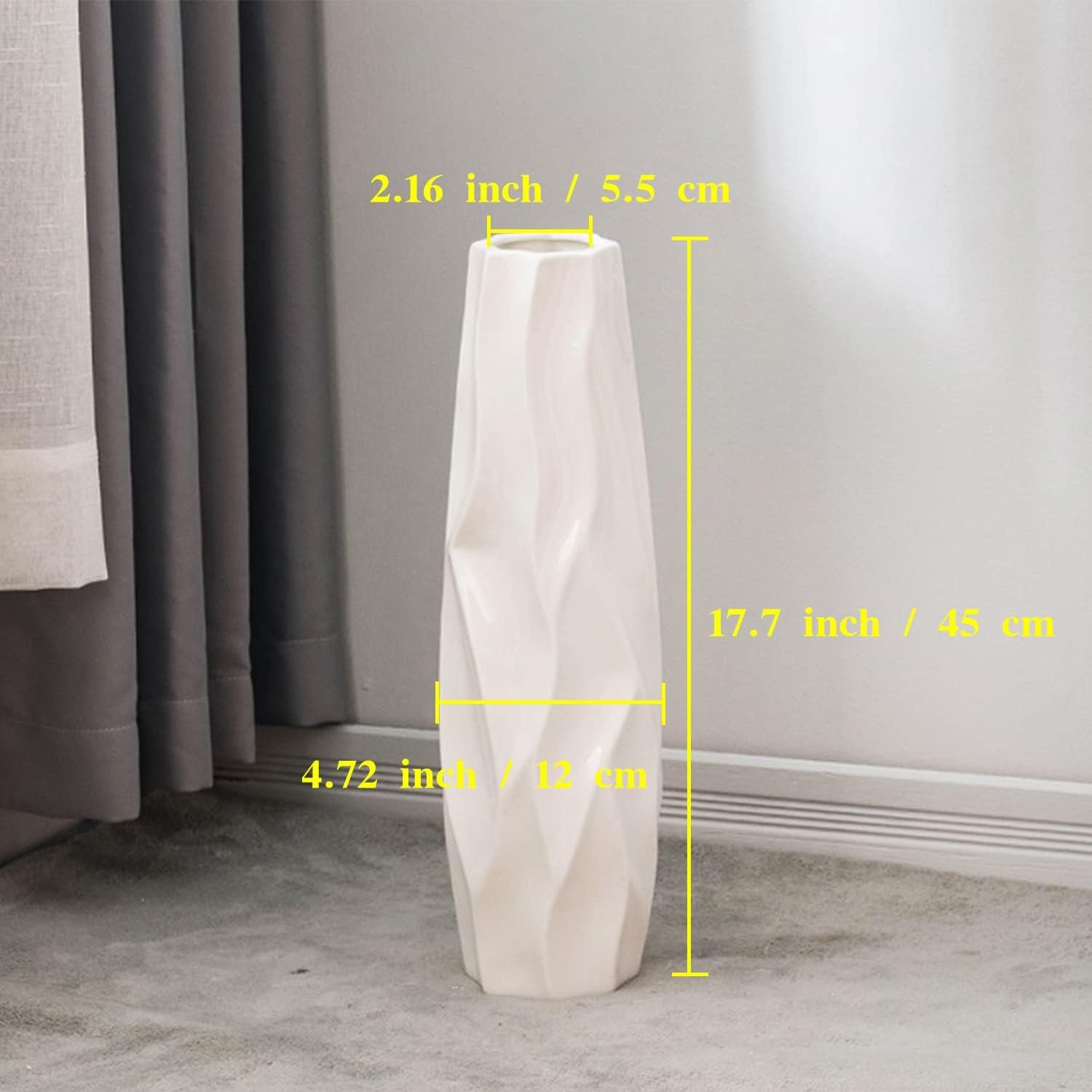 Large Floor Ceramic Vase 17.7 Inches Tall,White Modern Flower Tall Vases For Office, Home,Farmhouse,Living Room Décor,Simple Origami Design Fall Decorative Porcelain flower Arrangement Vase Ideal Gift - Image 2